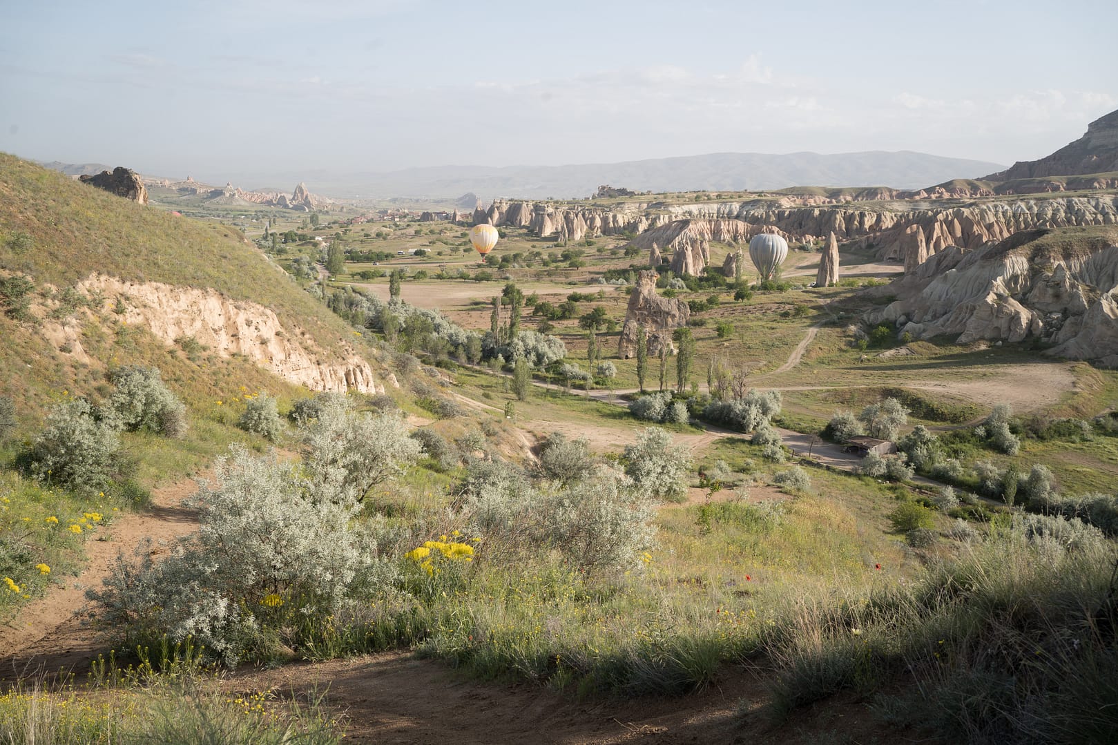 Vallée de cappadoce ou sont posées des montgolfières